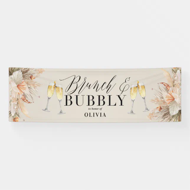 brunch and bubbly Bridal shower pampas grass Banne Banner | Zazzle