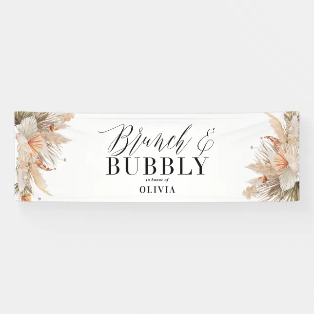 brunch and bubbly Bridal shower pampas grass Banner | Zazzle