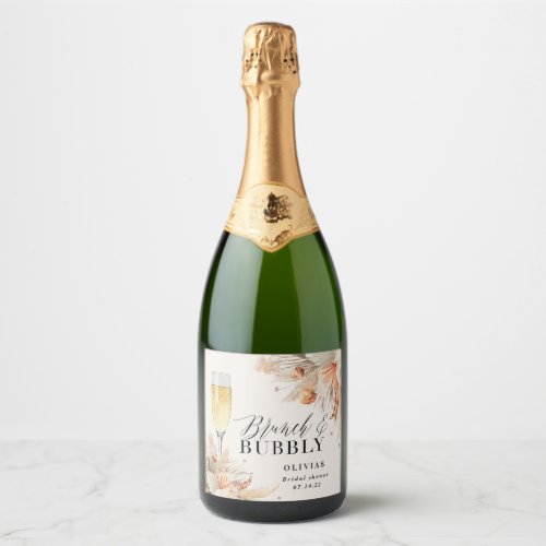 brunch and bubbly Bridal shower pampas grass Champ Sparkling Wine Label