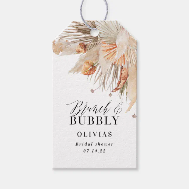 brunch and bubbly Bridal shower pampas grass Gift Tags | Zazzle