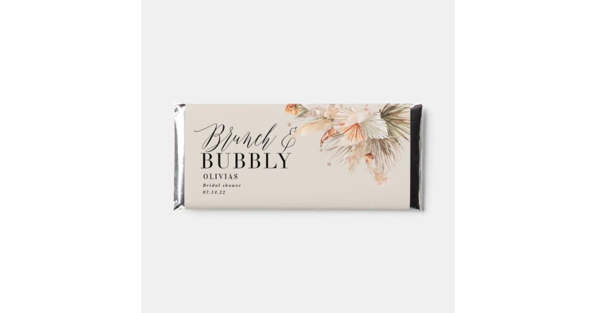brunch and bubbly Bridal shower pampas grass Hershey Bar Favors | Zazzle