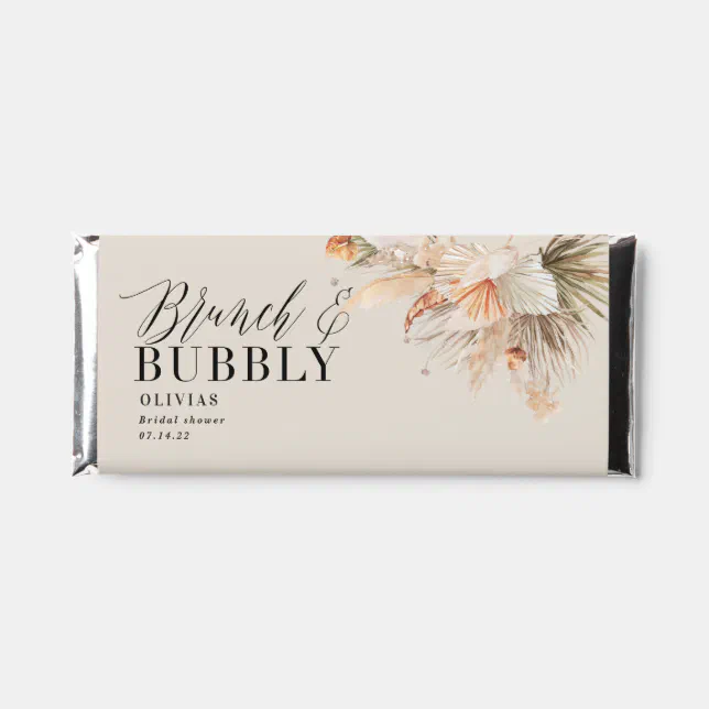 brunch and bubbly Bridal shower pampas grass Hershey Bar Favors | Zazzle