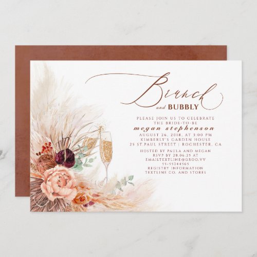Brunch and Bubbly Bridal Shower Pampas Grass Invitation