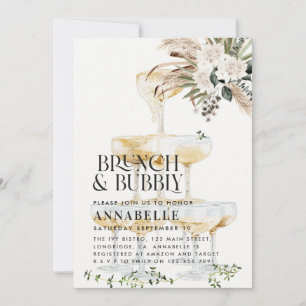 brunch and bubbly Bridal shower pampas grass Invitation