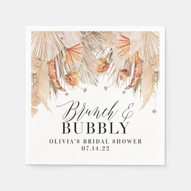 brunch and bubbly Bridal shower pampas grass  Napk Napkins (Front)