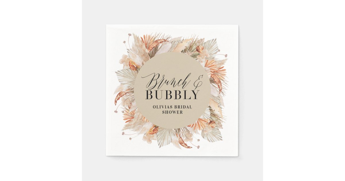 brunch and bubbly Bridal shower pampas grass Napkins | Zazzle