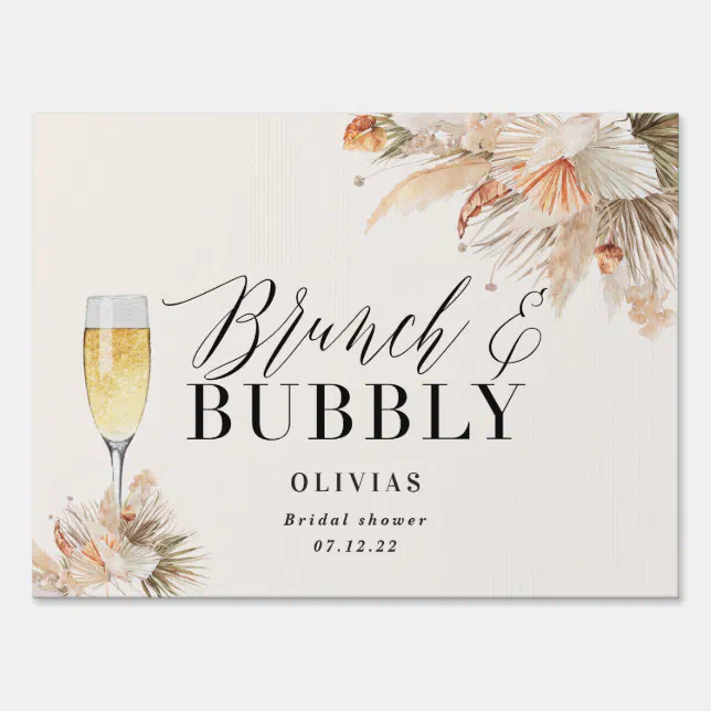 brunch and bubbly Bridal shower pampas grass Sign | Zazzle