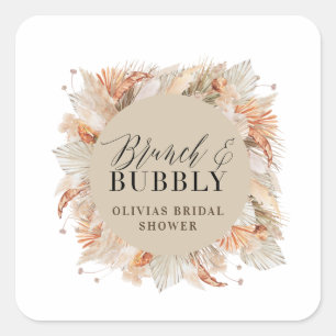 brunch and bubbly Bridal shower pampas grass Square Sticker