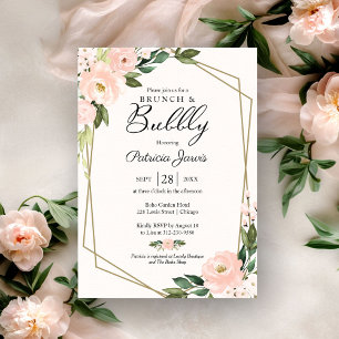 Brunch And Bubbly Bridal Shower Pink Blush Floral Invitation
