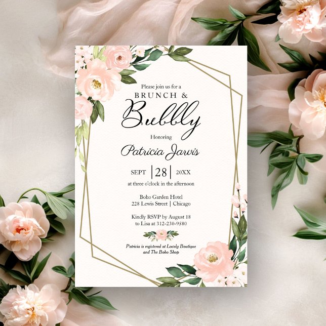 Brunch And Bubbly Bridal Shower Pink Blush Floral  Invitation (Creator Uploaded)