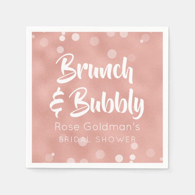Brunch and Bubbly Bridal Shower Pink Rose Gold Paper Napkins (Front)