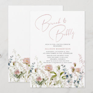 Brunch and Bubbly Bridal Shower Pink Wildflower Invitation
