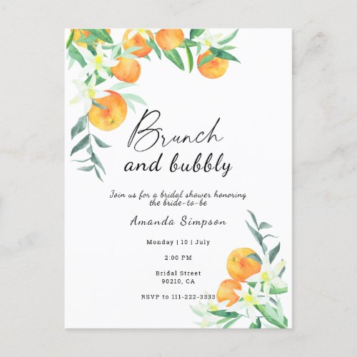 Brunch and bubbly bridal shower postcard