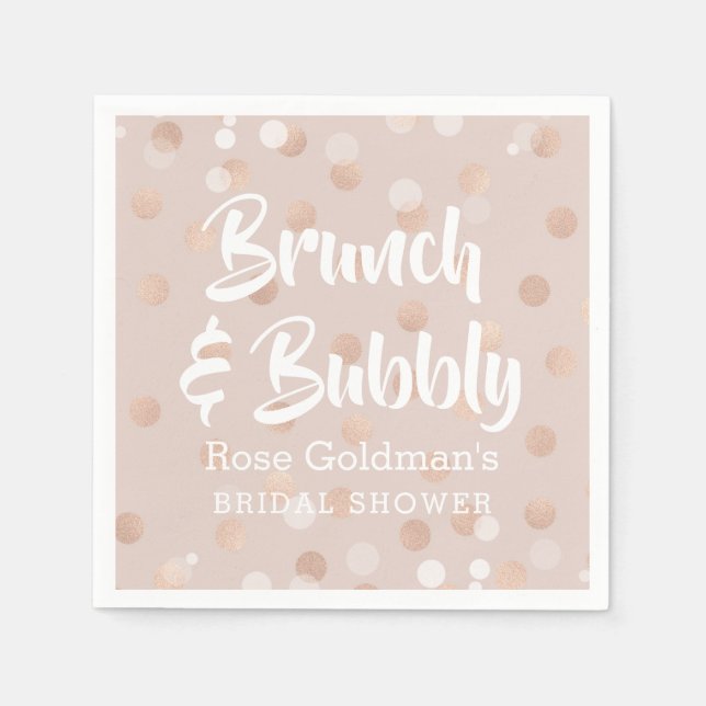 Brunch and Bubbly Bridal Shower Rose Gold Confetti Napkins (Front)