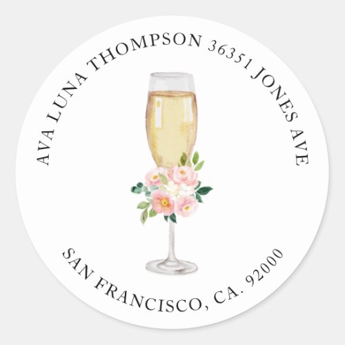 Brunch and Bubbly Bridal Shower Round Address Classic Round Sticker