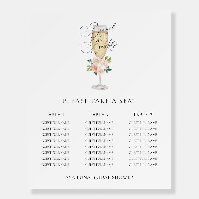 Brunch and Bubbly Bridal Shower Seating Chart Foam Board (Front)