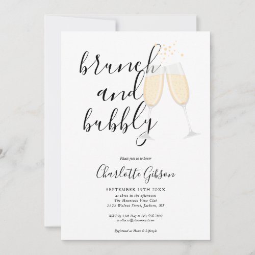 Brunch And Bubbly Bridal Shower Signature Script  Invitation