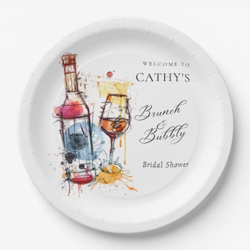 Brunch and Bubbly Bridal Shower Welcome 9 Round  Paper Plates