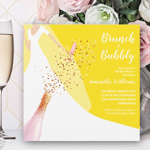 Brunch and Bubbly Bridal Shower Yellow Invitation