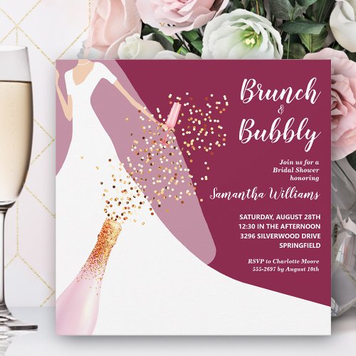 Brunch and Bubbly Bride on Cranberry Bridal Shower Invitation
