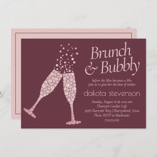 Brunch and Bubbly  Burgundy and Blush Pink Shower Invitation