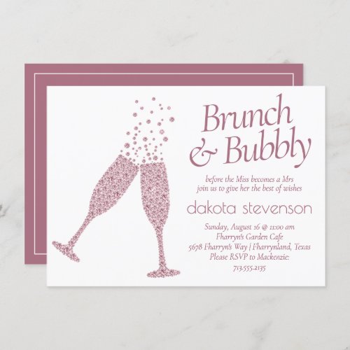 Brunch and Bubbly  Cassis Purple Pink Champagne Invitation