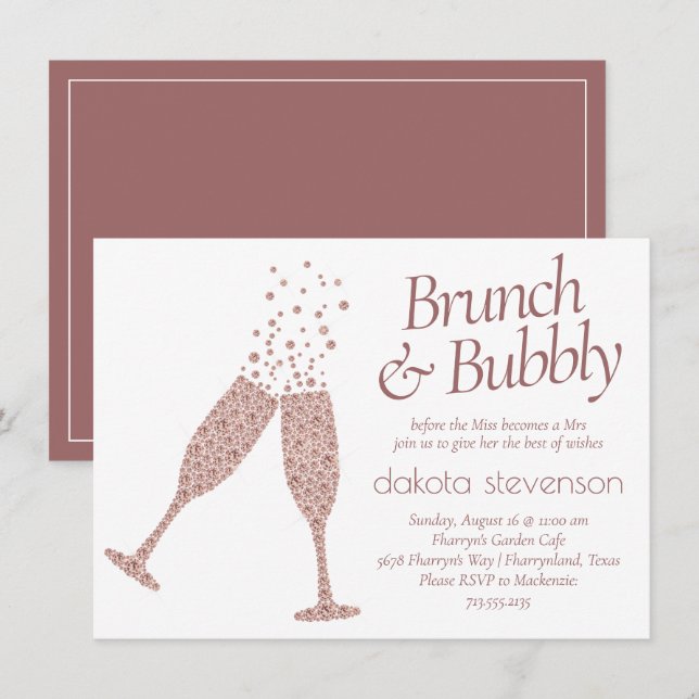 Brunch and Bubbly | Cassis Purple Pink Champagne Invitation (Front/Back)