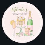 Brunch and Bubbly | Champagne and Drip Cake II Classic Round Sticker<br><div class="desc">Celebrate the bride to be with brunch and bubbly! Customizable brunch sticker perfect for  bridal brunches,  baby showers brunches,  wedding showers and spring events. Feminine and elegant brunch sticker featuring watercolor flowers,  champagne and drip cake.</div>
