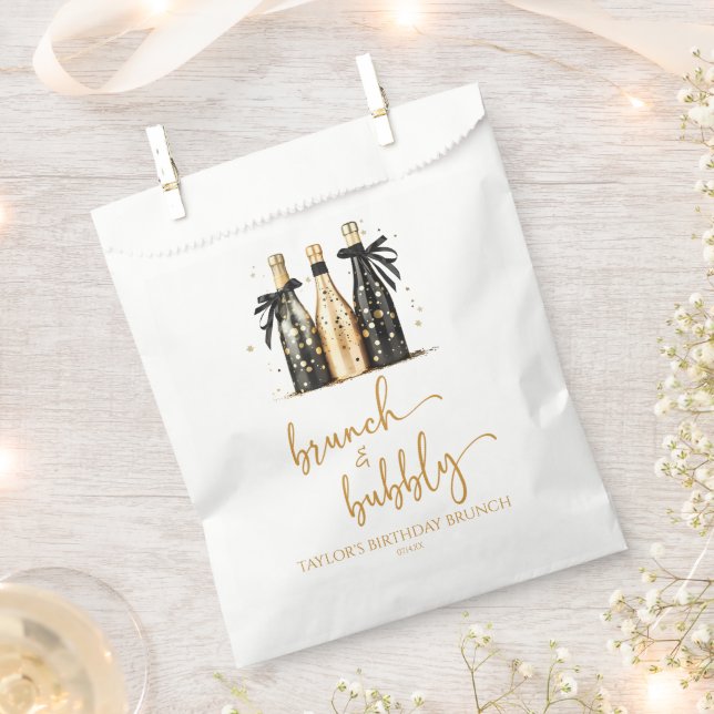 Brunch and Bubbly Champagne Birthday Brunch Party Favor Bag (Clipped)