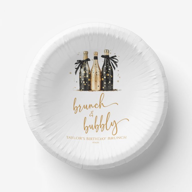 Brunch and Bubbly Champagne Birthday Brunch Party Paper Bowls (Front)