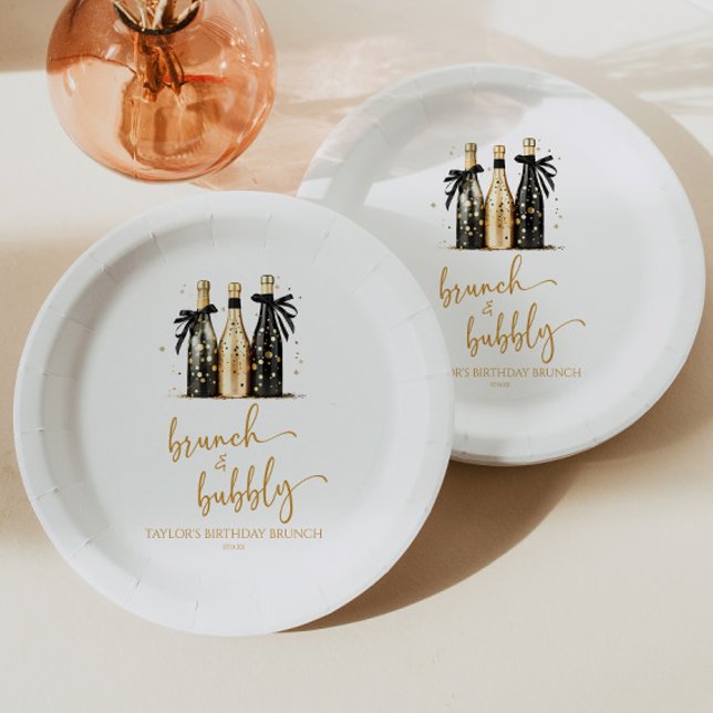 Brunch and Bubbly Champagne Birthday Brunch Party Paper Plates (Creator Uploaded)