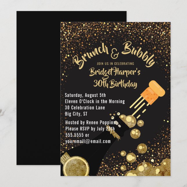 Brunch and Bubbly Champagne Birthday Invitation (Front/Back)