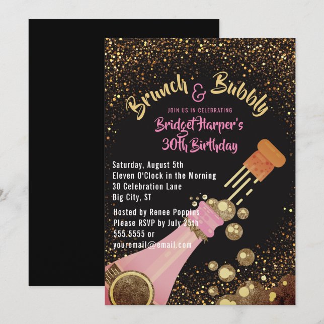 Brunch and Bubbly Champagne Birthday Invitation (Front/Back)