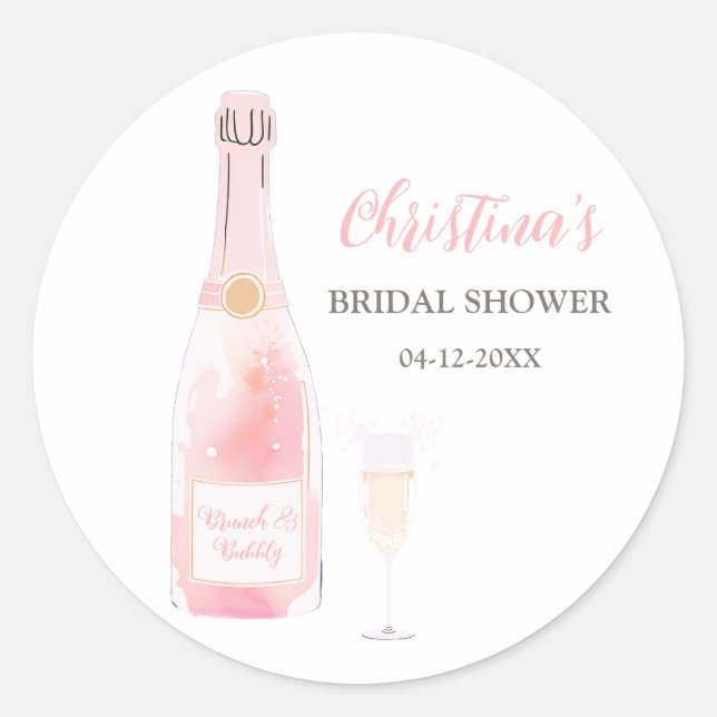 Brunch and Bubbly Champagne Bridal Shower Classic Round Sticker (Front)
