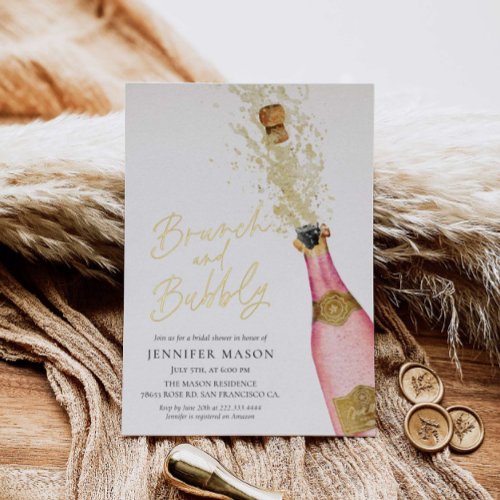 Brunch and Bubbly Champagne Bridal Shower Foil Invitation