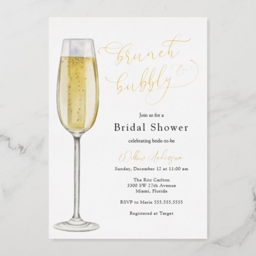 Brunch and Bubbly Champagne Bridal Shower Foil Invitation