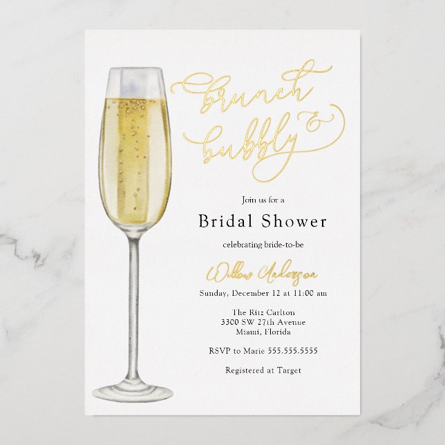 Brunch and Bubbly Champagne Bridal Shower Foil Invitation (Front)