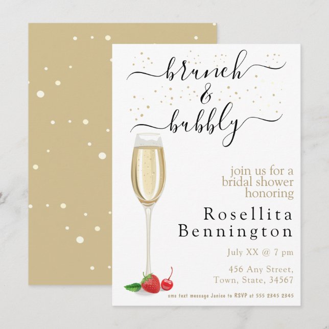 Brunch and Bubbly Champagne Bridal Shower  Invitation (Front/Back)