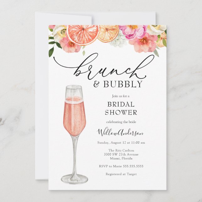 Brunch and Bubbly Champagne Bridal Shower  Invitation (Front)