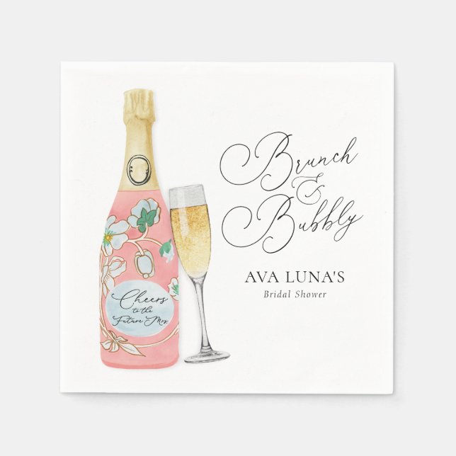 Brunch and Bubbly Champagne Bridal Shower Napkins (Front)