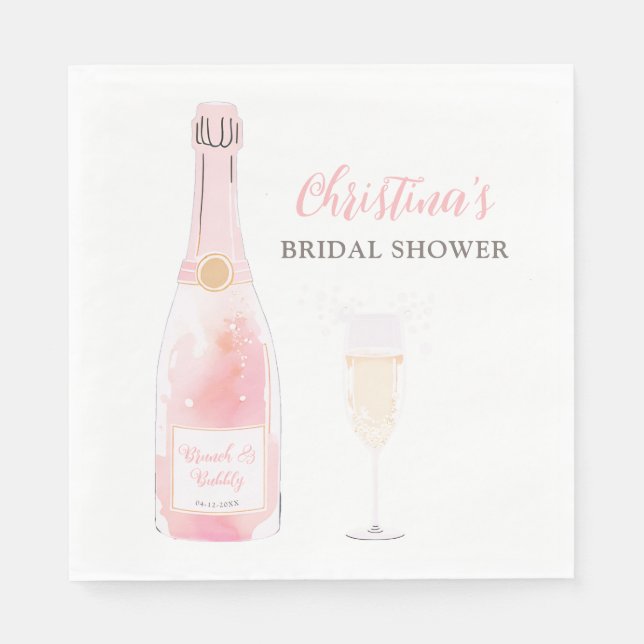 Brunch and Bubbly Champagne Bridal Shower Napkins (Front)