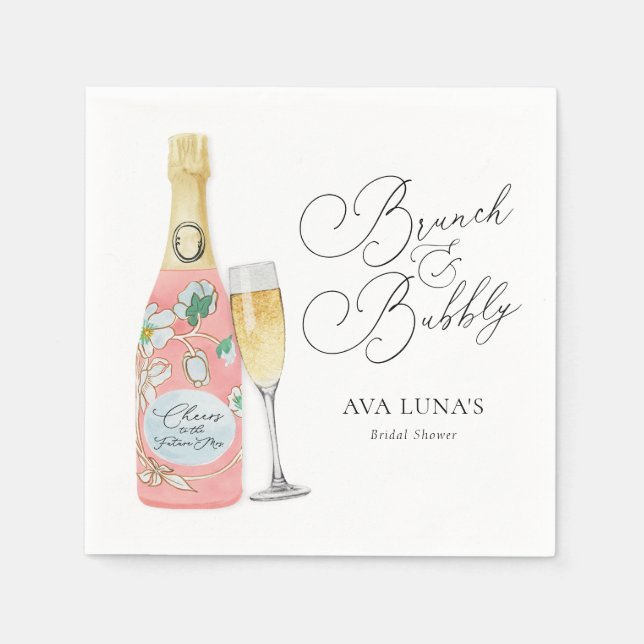 Brunch and Bubbly Champagne Bridal Shower Paper Napkins (Front)
