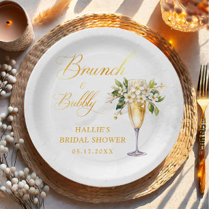 Brunch and Bubbly Champagne Bridal Shower Paper Plates