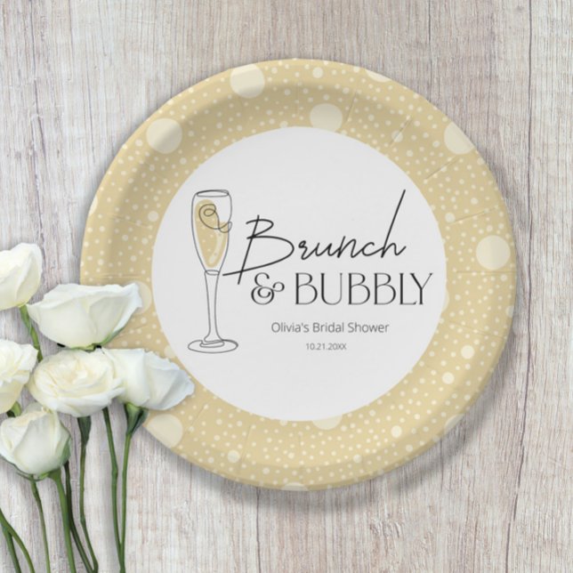 Brunch and Bubbly Champagne Bridal Shower Paper Plates (Creator Uploaded)