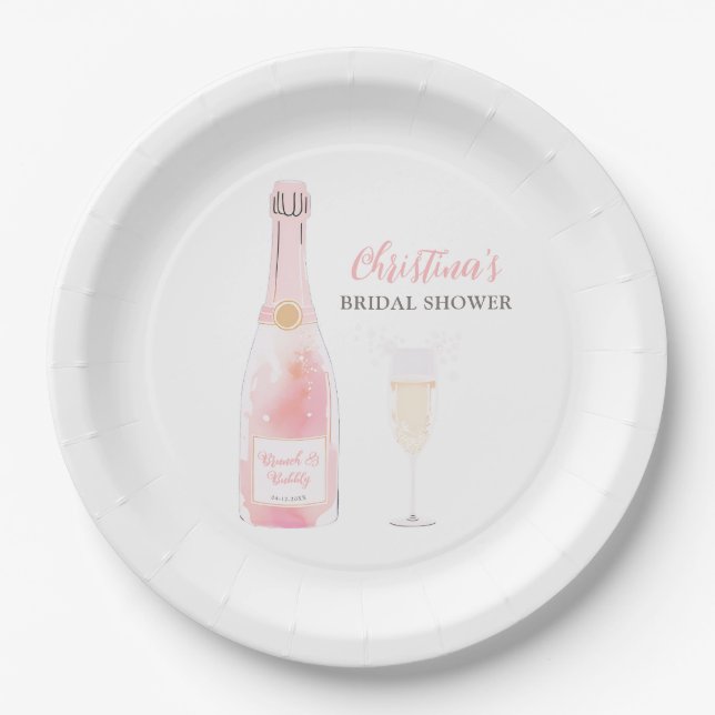 Brunch and Bubbly Champagne Bridal Shower Paper Plates (Front)