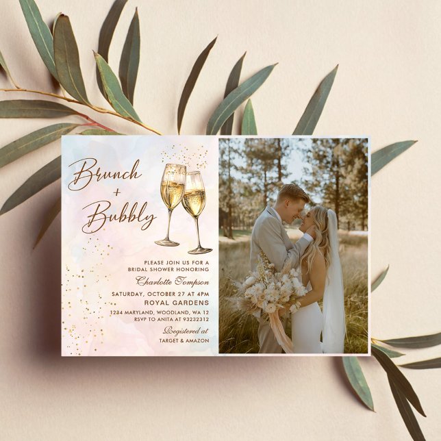 Brunch and Bubbly Champagne Bridal Shower Photo Invitation (Creator Uploaded)
