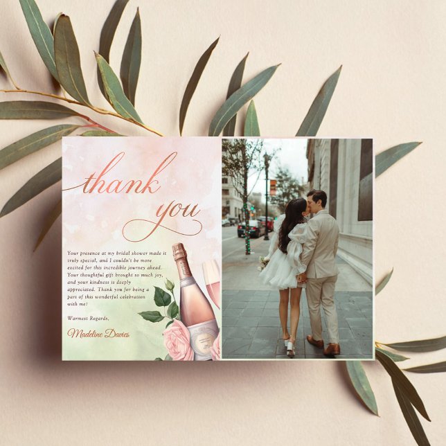 Brunch and Bubbly Champagne Bridal Shower Photo Thank You Card (Creator Uploaded)