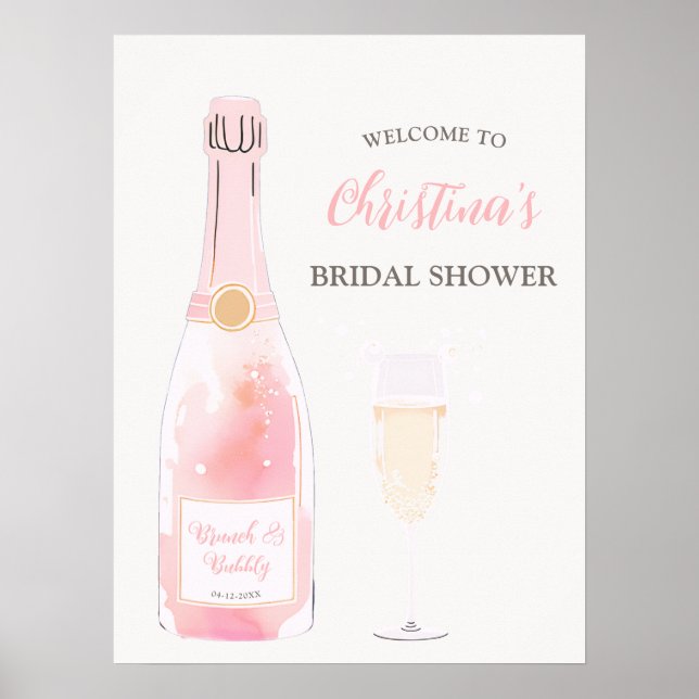 Brunch and Bubbly Champagne Bridal Shower Welcome Poster (Front)