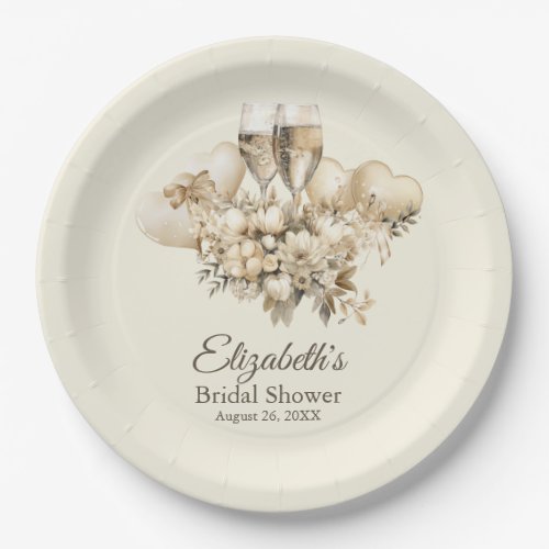 Brunch and Bubbly Champagne Flowers Bridal Shower Paper Plates