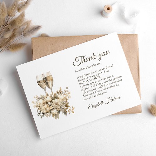 Brunch and Bubbly Champagne Flowers Bridal Shower Thank You Card